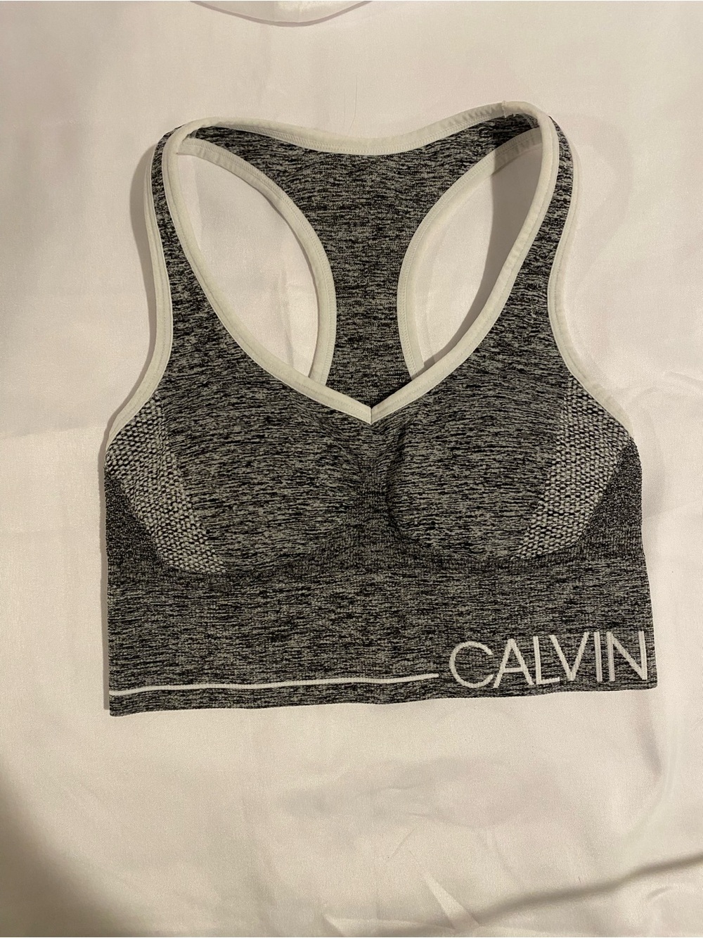 Calvin Klein Performance Sports Bra Gray White XS Racerback Wireless Stretch